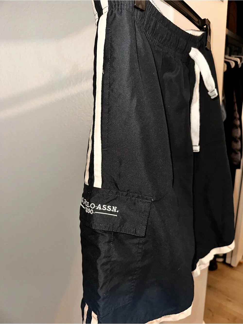 U.S. Polo Assn. Navy Swim Board Shorts with White Drawstring